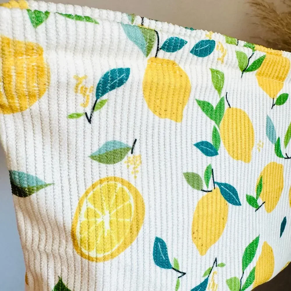 NEW ANTHROPOLOGIE Cream Yellow Green Cord Lemon Fruit $68 Clutch Cosmetic Bag